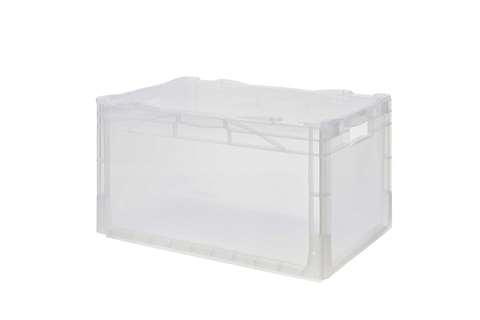 Qubb - EN Stacking bin Budget Crystal 61l - 600x400x325mm - closed sides and closed reinforced bottom  Qubb - EN Stacking bin Budget Crystal 61l - 600x400x325mm - closed sides and closed reinforced bottom