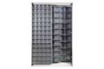 Mobil Plastic - Metal wall cabinet incl. 154 pcs Crystal box tilt bins - 1270x600x1950mm 