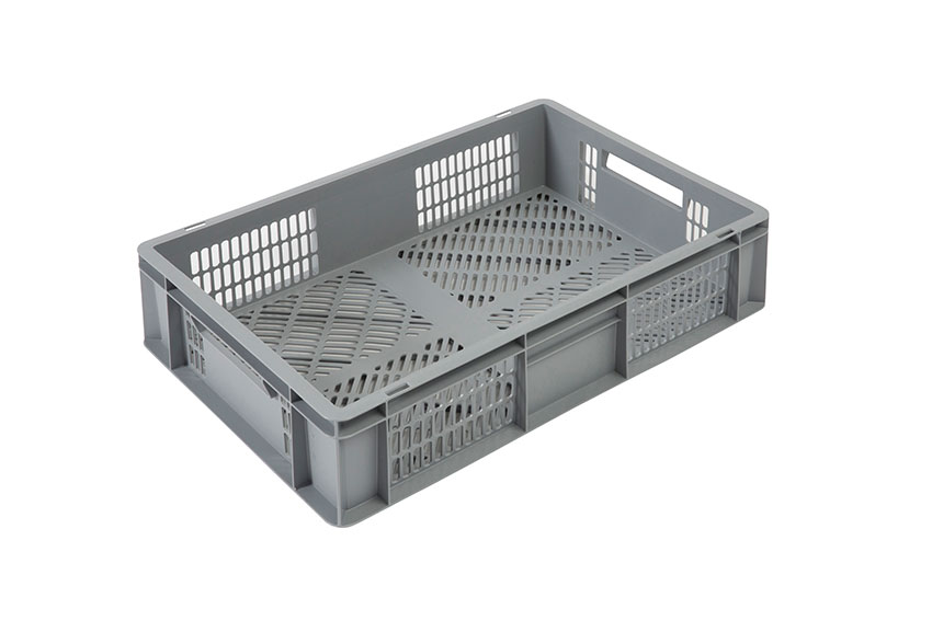 EN Bac gerbable Budget Grey 27l - 600x400x150mm - parois et fond perforés - poignées ouvertes 