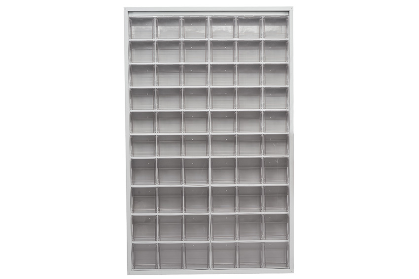 Metal wall cabinet incl. 60 pcs Crystal box tilt bins - 1260x250x2000mm 