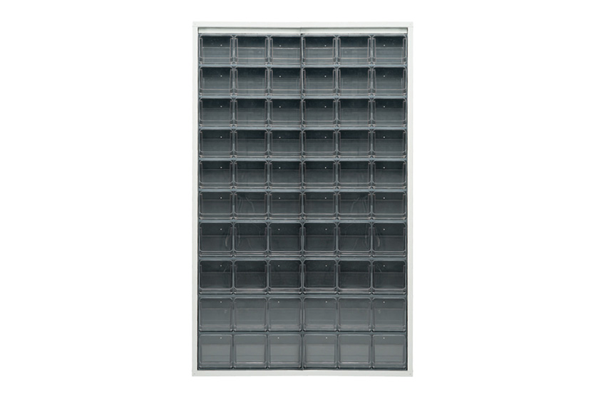 Metal wall cabinet incl. 60 pcs Crystal box tilt bins - 1260x250x2000mm 