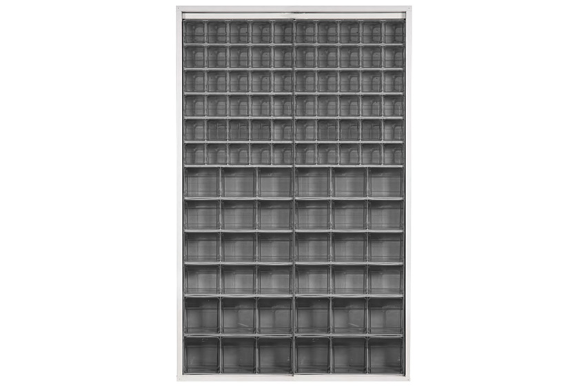 Metal wall cabinet incl. 96 pcs Crystal box tilt bins - 1260x250x2000mm 