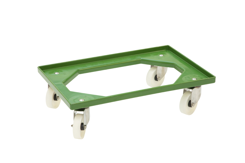 Chariot de transport Food - 4 roues pivotantes en PA - cadre en ABS - fourches en inox 