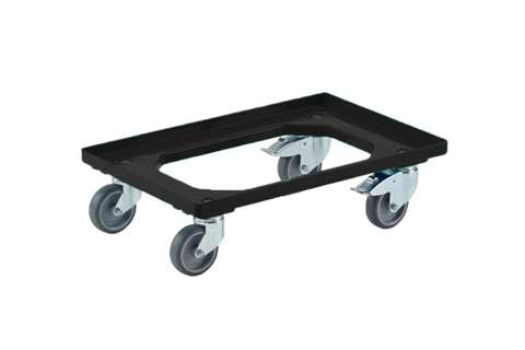 Fahrgestelle Industry – 2 Gummi-Bockrollen + 2 Gummi-Lenkrollen – ABS-Rahmen – verzinkte Gabeln