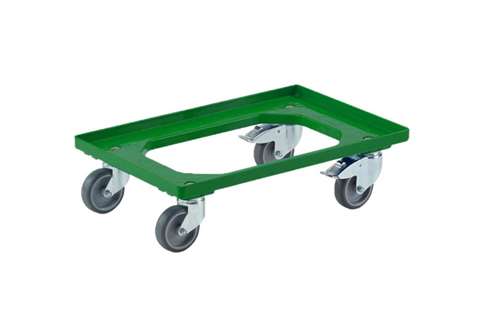 Fahrgestelle Industry – 2 Gummi-Bockrollen + 2 Gummi-Lenkrollen – ABS-Rahmen – verzinkte Gabeln