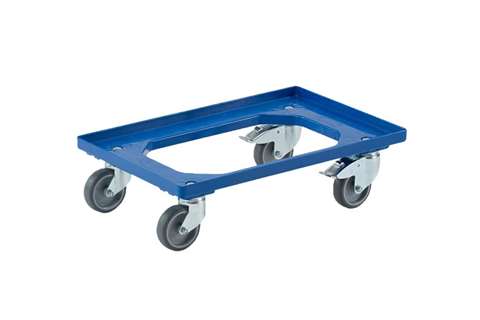 Fahrgestelle Industry – 2 Gummi-Bockrollen + 2 Gummi-Lenkrollen – ABS-Rahmen – verzinkte Gabeln