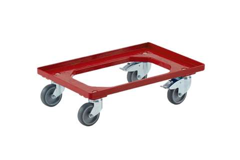 Fahrgestelle Industry – 2 Gummi-Bockrollen + 2 Gummi-Lenkrollen – ABS-Rahmen – verzinkte Gabeln