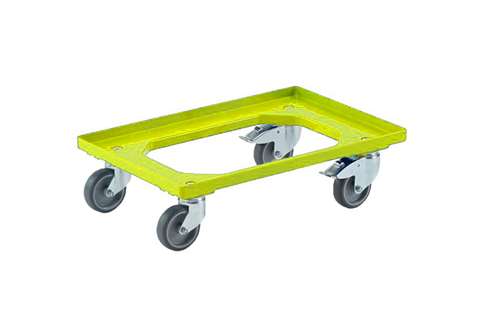 Fahrgestelle Industry – 2 Gummi-Bockrollen + 2 Gummi-Lenkrollen – ABS-Rahmen – verzinkte Gabeln