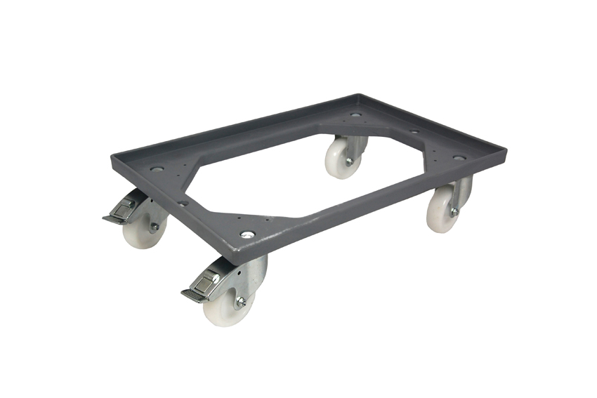 Transport undercarriage Industry - 4 PP swivel castors + 2 brakes - PP frame - galvanized forks 