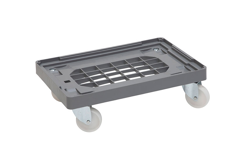 Transport undercarriage Industry - 4 PP swivel castors - PP waffled frame - galvanized forks 