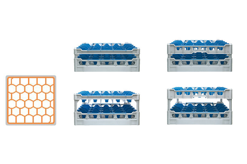 Glasss rack 30 compartments - 500x500x106mm - glass h:73mm - ø81mm 