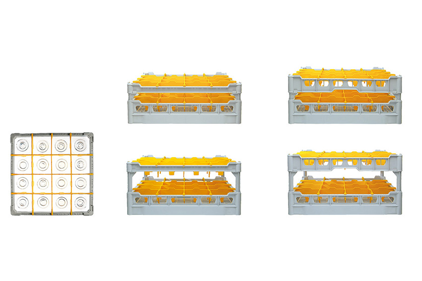 Glass rack 16 compartments - 500x500x153mm - glass h:120mm - ø113mm 