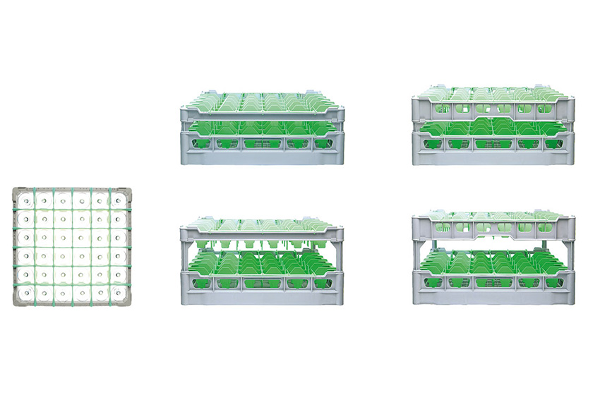 Casier lave-vaisselle 36 compartiments - 500x500x218mm - verre h:185mm - ø74mm 
