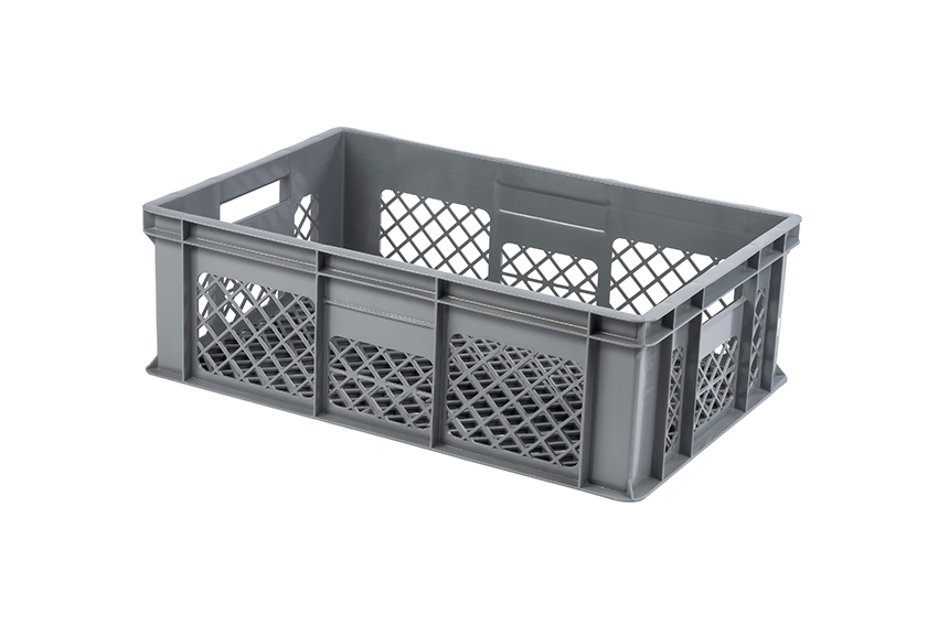 EN stacking bread crate 38l - 600x400x200mm - perforated sides and bottom - 2 open handles 