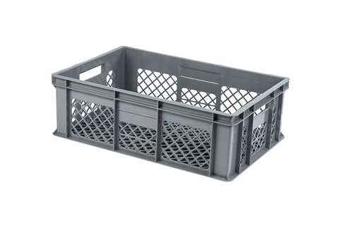 EN Stapelbehälter für Brot 38l - 600x400x200mm - perforierte Wände und Boden - 2 offene Griffe