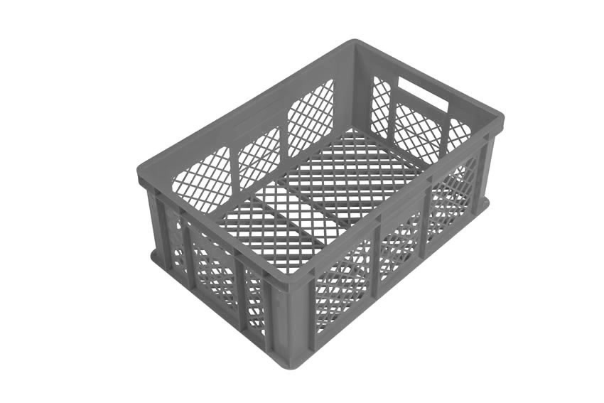 EN stacking bread crate 46l - 600x400x240mm - perforated sides and bottom - 2 open handles 
