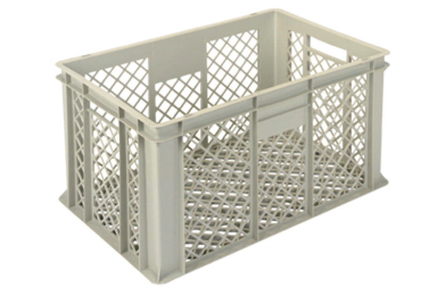 EN Stacking bin Gold 64l - 600x400x320mm - perforated sides and reinforced perforated bottom 