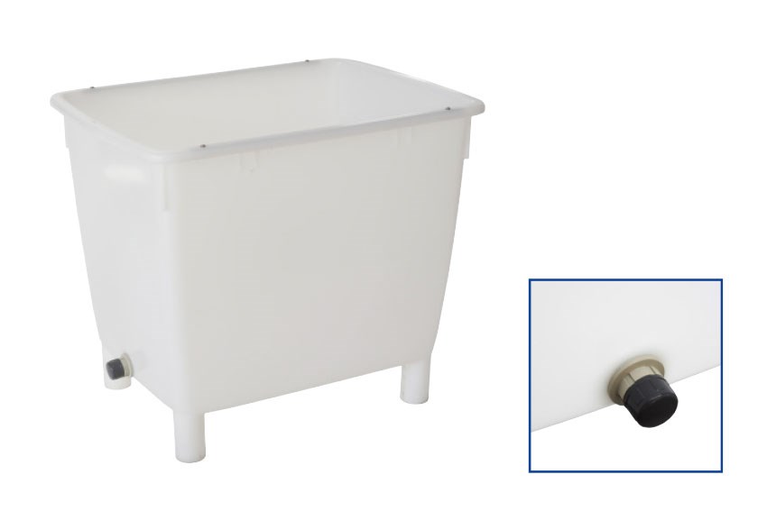 Large volume container 210l HNC-0001 + turn stop HNC-9002 mounted on side L=605mm 