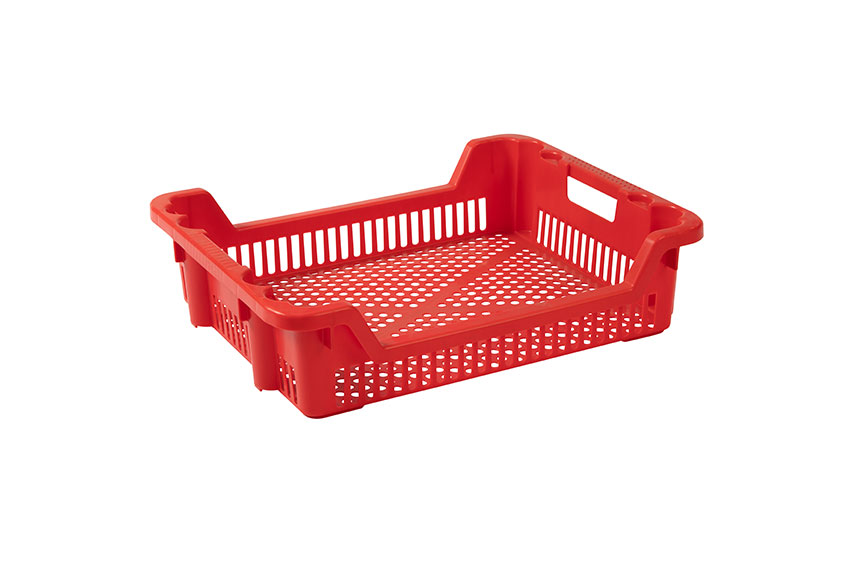 Nestable and stackable crate 33l - 625x500x165/85mm - perforated sides and bottom - 2 open handles 