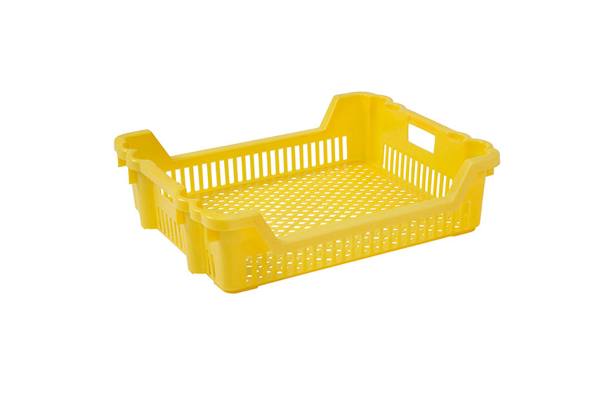 Nestable and stackable crate 33l - 625x500x165/85mm - perforated sides and bottom - 2 open handles 