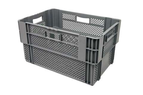 EN Nestable and stackable crate 60l - 600x400x320mm - perforated sides and bottom - monocolor