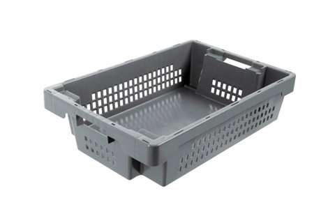 EN Bac gerbable emboîtable 15l - 600x400x150mm - parois perforées et fond fermé