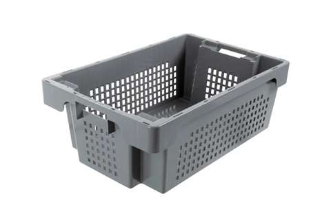 EN Bac gerbable emboîtable 32l - 600x400x200mm - parois perforées et fond fermé