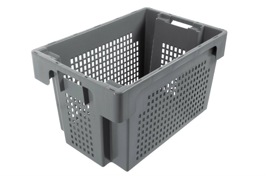 EN Bac gerbable emboîtable 60l - 600x400x350mm - parois perforées et fond fermé 