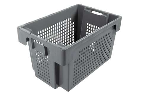 EN Bac gerbable emboîtable 60l - 600x400x350mm - parois perforées et fond fermé