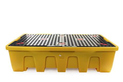 Spillpallet for 2 ibcs - 1200l - yellow - with grid - nestable