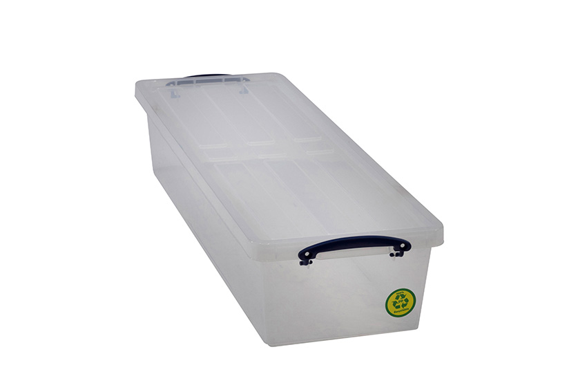 Transparent nestable reinforced box 23l stackable on included lid - 820x270x160mm 