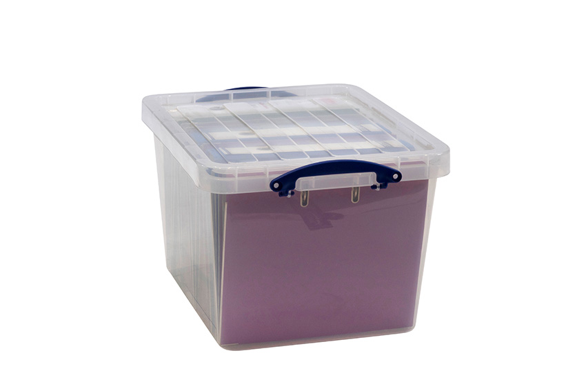 Transparent nestable reinforced box 40l stackable on included lid - 500x395x310mm 