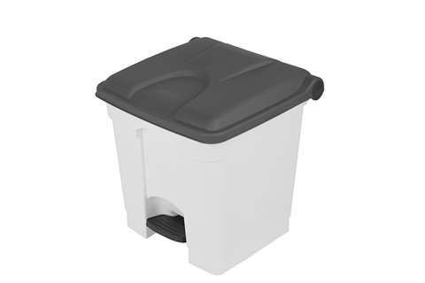 Collecteur rectangulaire à pédale 30l - corps blanc + couvercle 430x390x410mm