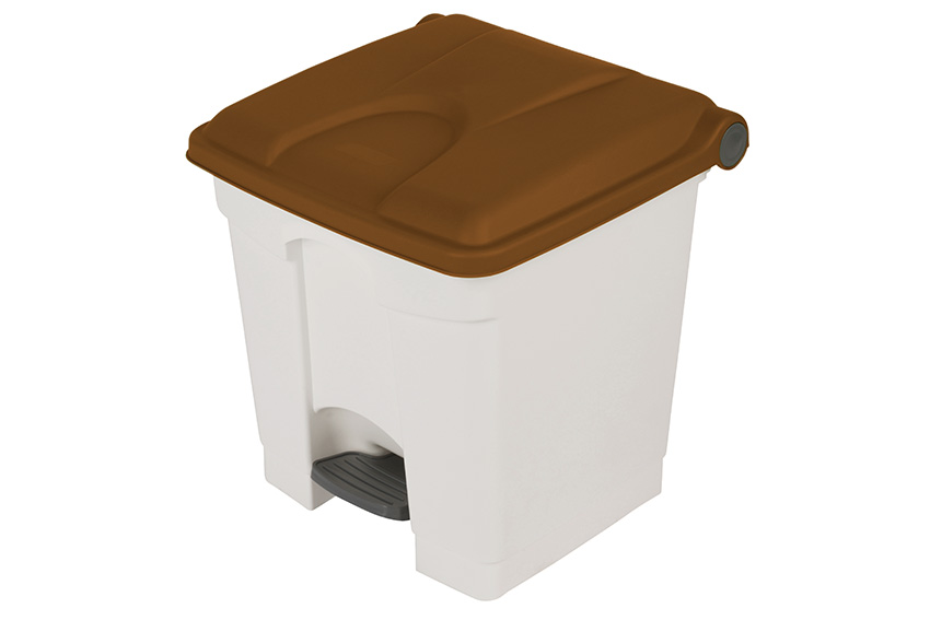Rectangular step-on waste bin 30l - white body + coloured lid 430x390x410mm 
