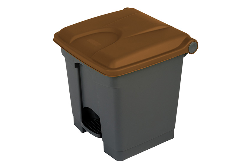 Rectangular step-on waste bin 30l - grey body+coloured lid 430x390x410mm 