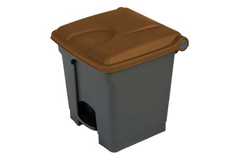 Rectangular step-on waste bin 30l - grey body+coloured lid 430x390x410mm
