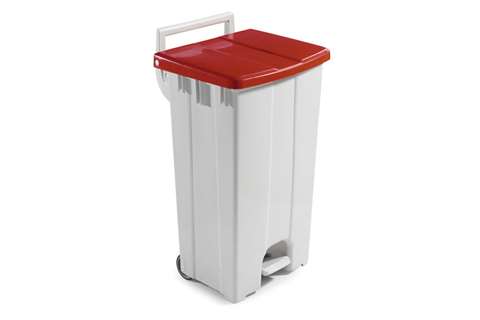Poubelle avec couvercle coloré - 90 l - avec pédale et 2 roues